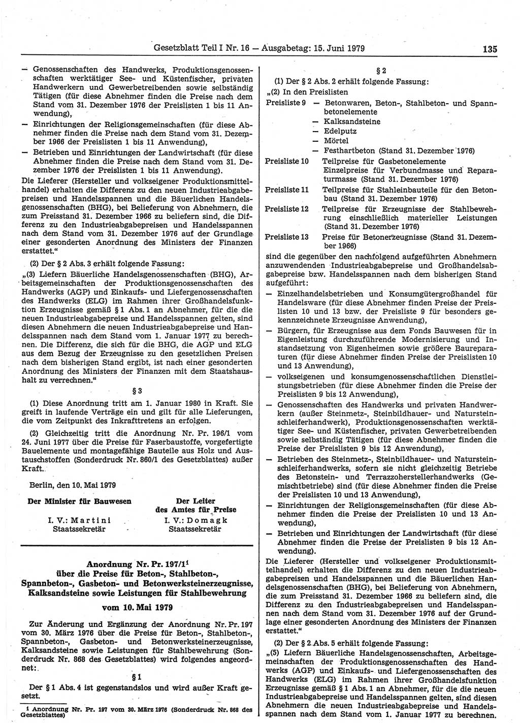 Gesetzblatt (GBl.) der Deutschen Demokratischen Republik (DDR) Teil Ⅰ 1979, Seite 135 (GBl. DDR Ⅰ 1979, S. 135)