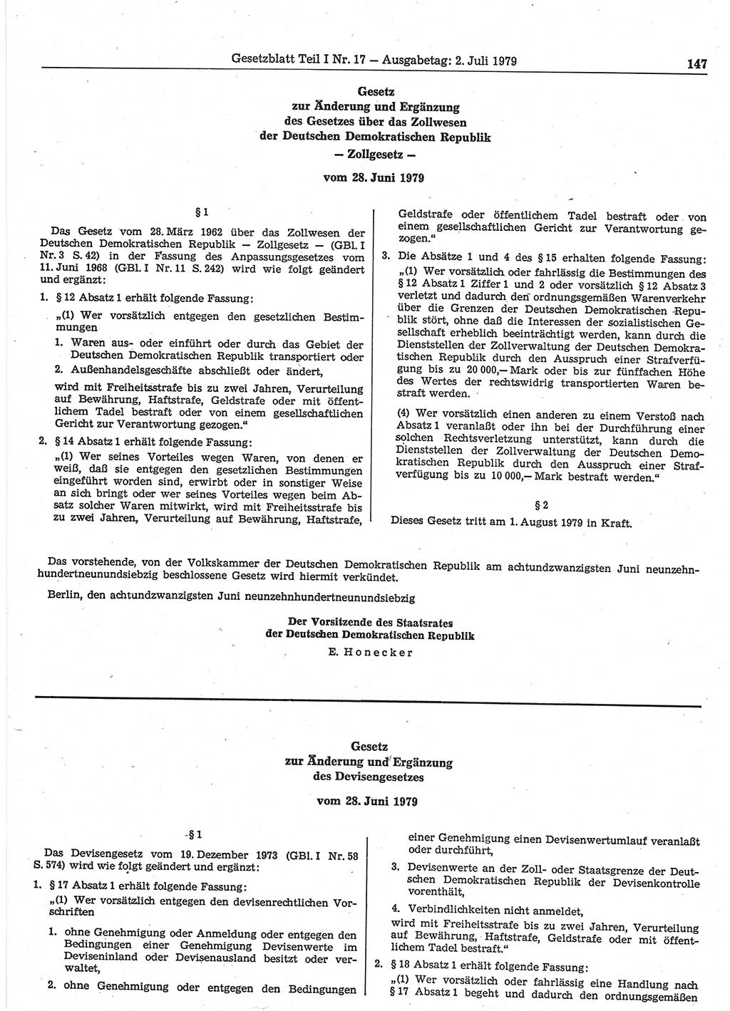Gesetzblatt (GBl.) der Deutschen Demokratischen Republik (DDR) Teil Ⅰ 1979, Seite 147 (GBl. DDR Ⅰ 1979, S. 147)
