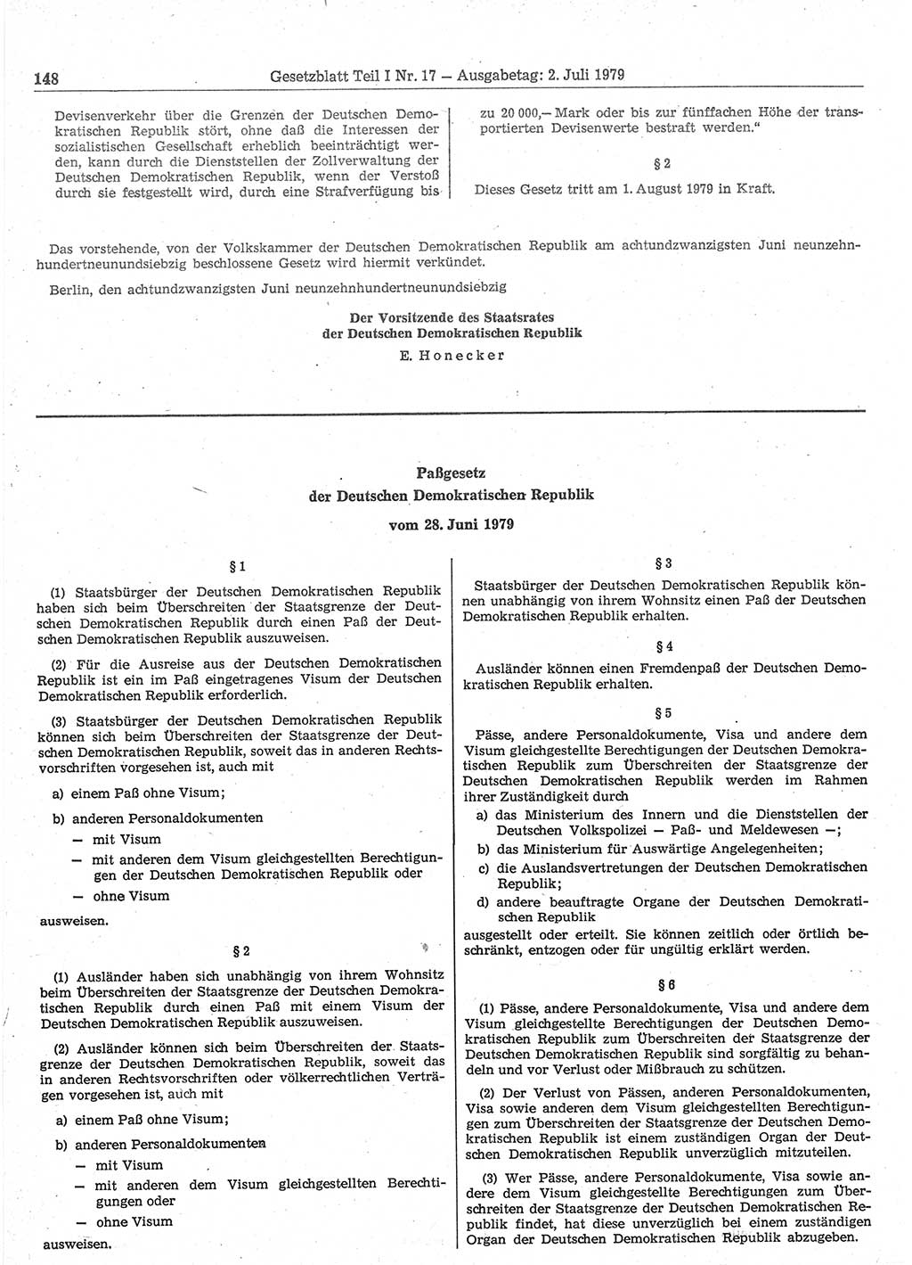 Gesetzblatt (GBl.) der Deutschen Demokratischen Republik (DDR) Teil Ⅰ 1979, Seite 148 (GBl. DDR Ⅰ 1979, S. 148)