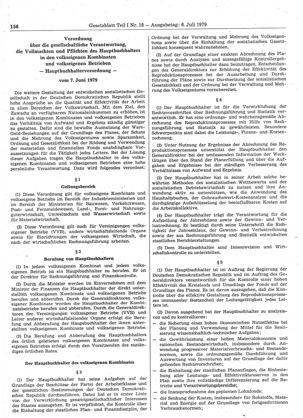 Gesetzblatt (GBl.) der Deutschen Demokratischen Republik (DDR) Teil Ⅰ 1979, Seite 156 (GBl. DDR Ⅰ 1979, S. 156)