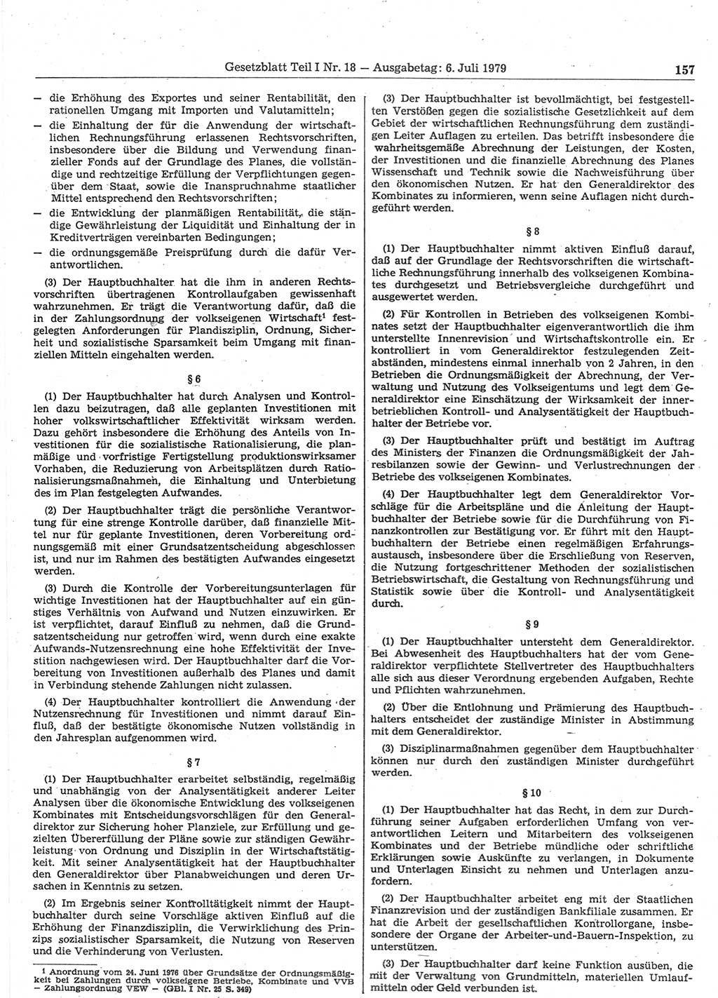 Gesetzblatt (GBl.) der Deutschen Demokratischen Republik (DDR) Teil Ⅰ 1979, Seite 157 (GBl. DDR Ⅰ 1979, S. 157)