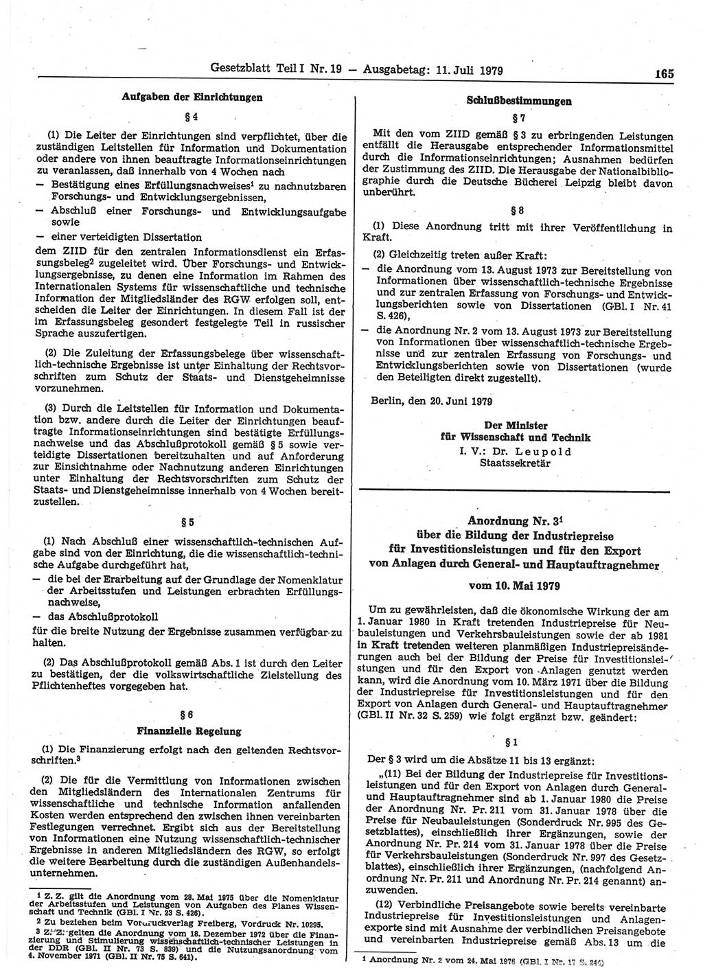 Gesetzblatt (GBl.) der Deutschen Demokratischen Republik (DDR) Teil Ⅰ 1979, Seite 165 (GBl. DDR Ⅰ 1979, S. 165)