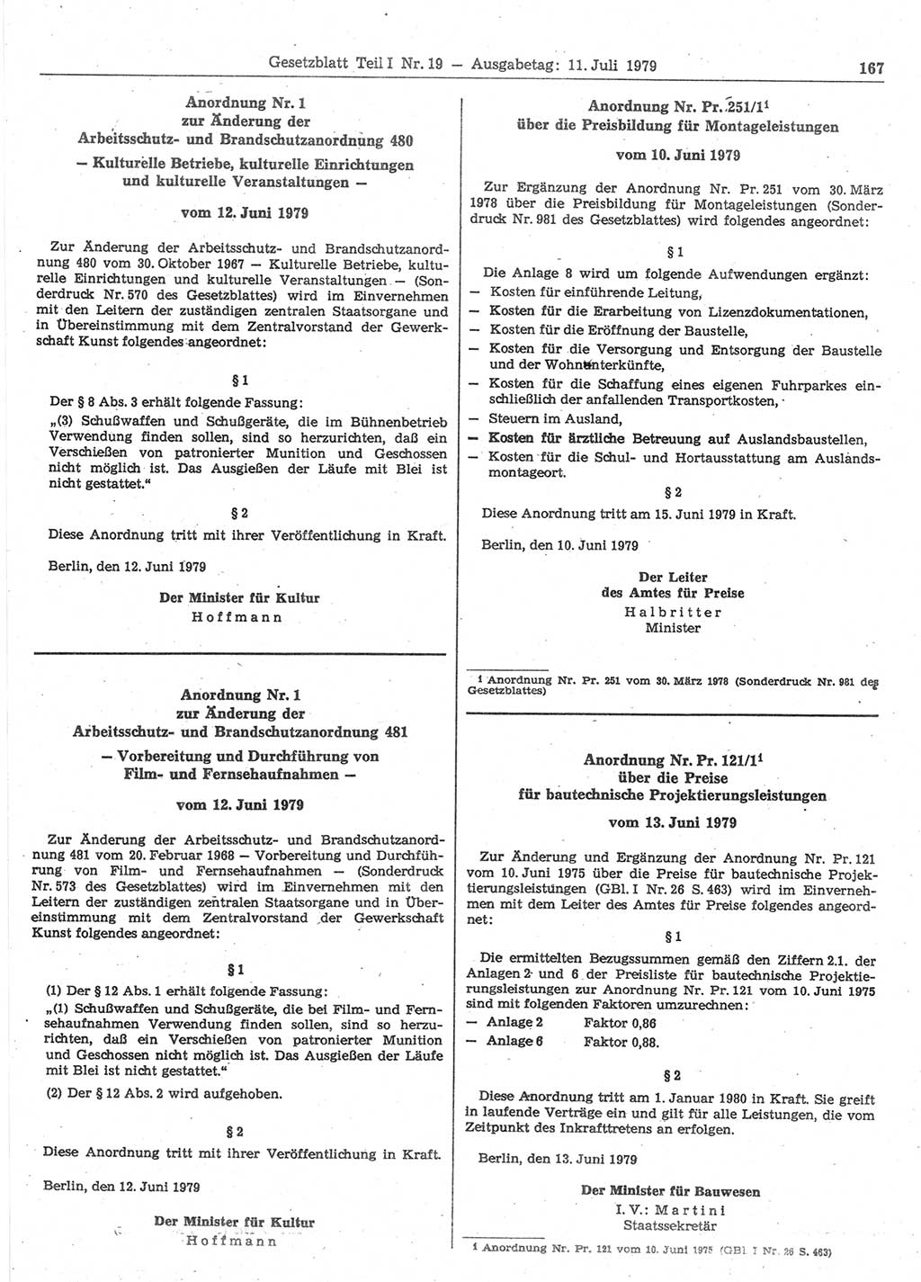 Gesetzblatt (GBl.) der Deutschen Demokratischen Republik (DDR) Teil Ⅰ 1979, Seite 167 (GBl. DDR Ⅰ 1979, S. 167)