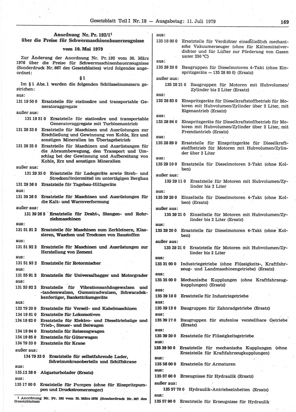 Gesetzblatt (GBl.) der Deutschen Demokratischen Republik (DDR) Teil Ⅰ 1979, Seite 169 (GBl. DDR Ⅰ 1979, S. 169)