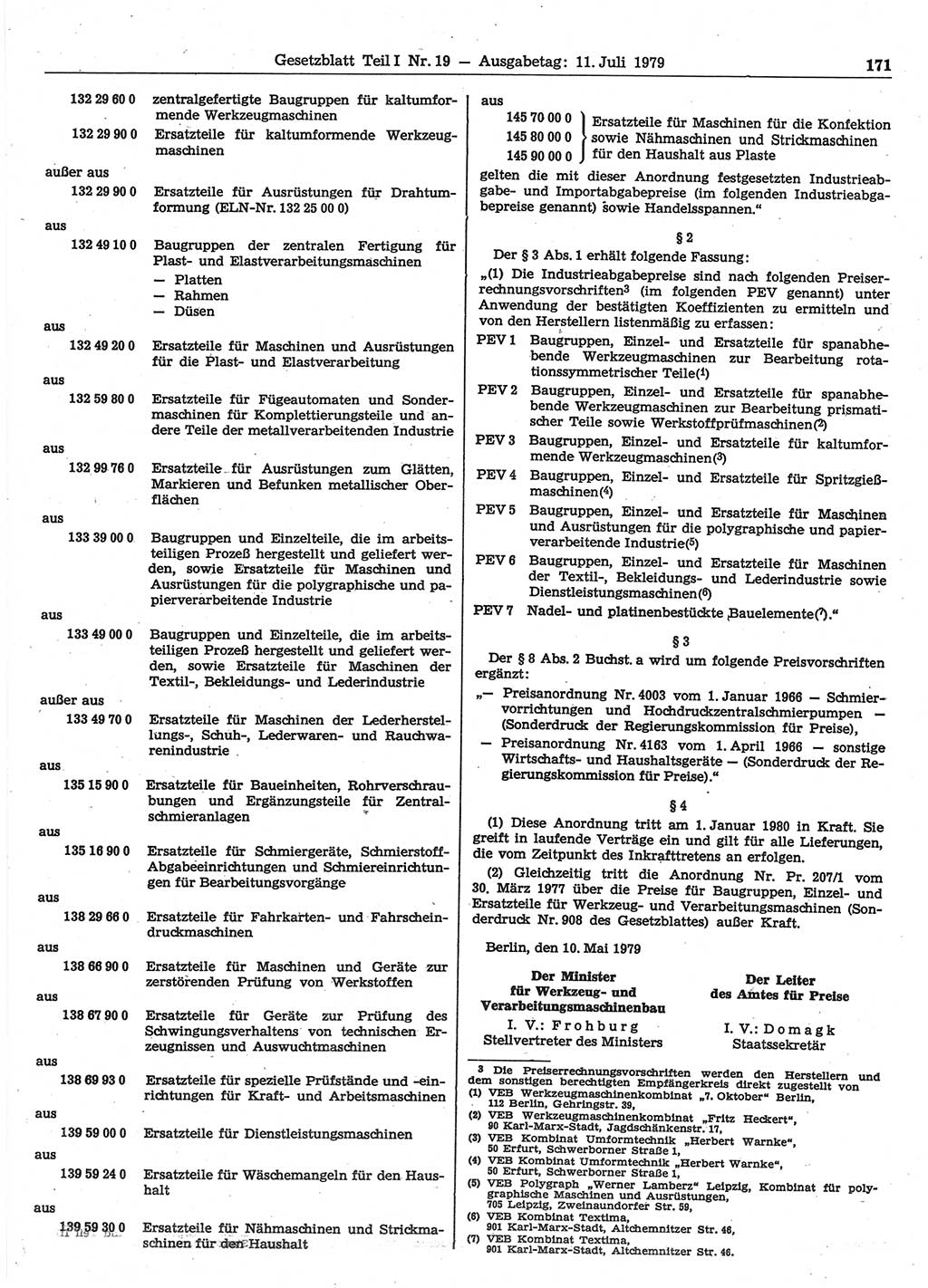 Gesetzblatt (GBl.) der Deutschen Demokratischen Republik (DDR) Teil Ⅰ 1979, Seite 171 (GBl. DDR Ⅰ 1979, S. 171)