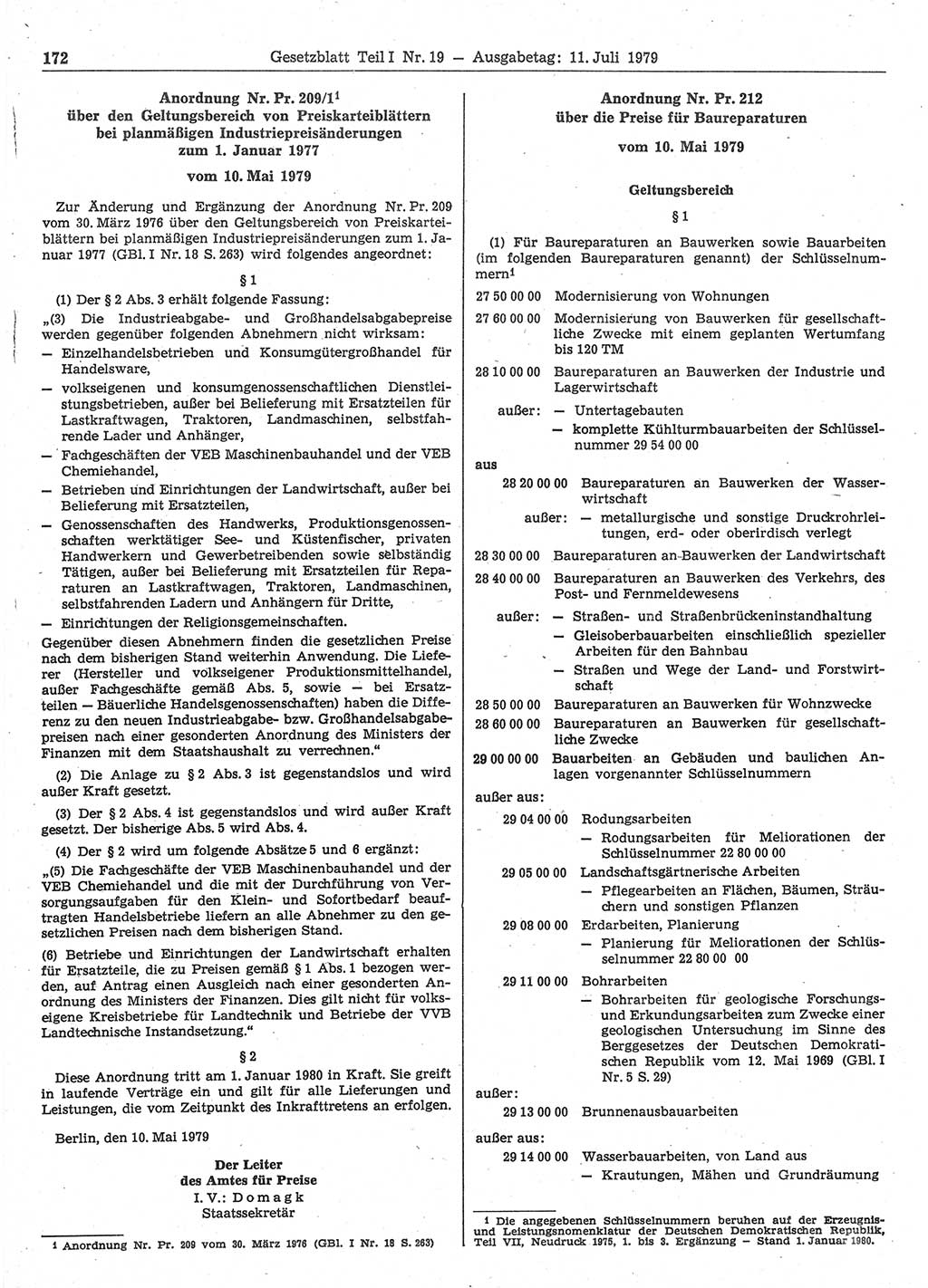 Gesetzblatt (GBl.) der Deutschen Demokratischen Republik (DDR) Teil Ⅰ 1979, Seite 172 (GBl. DDR Ⅰ 1979, S. 172)