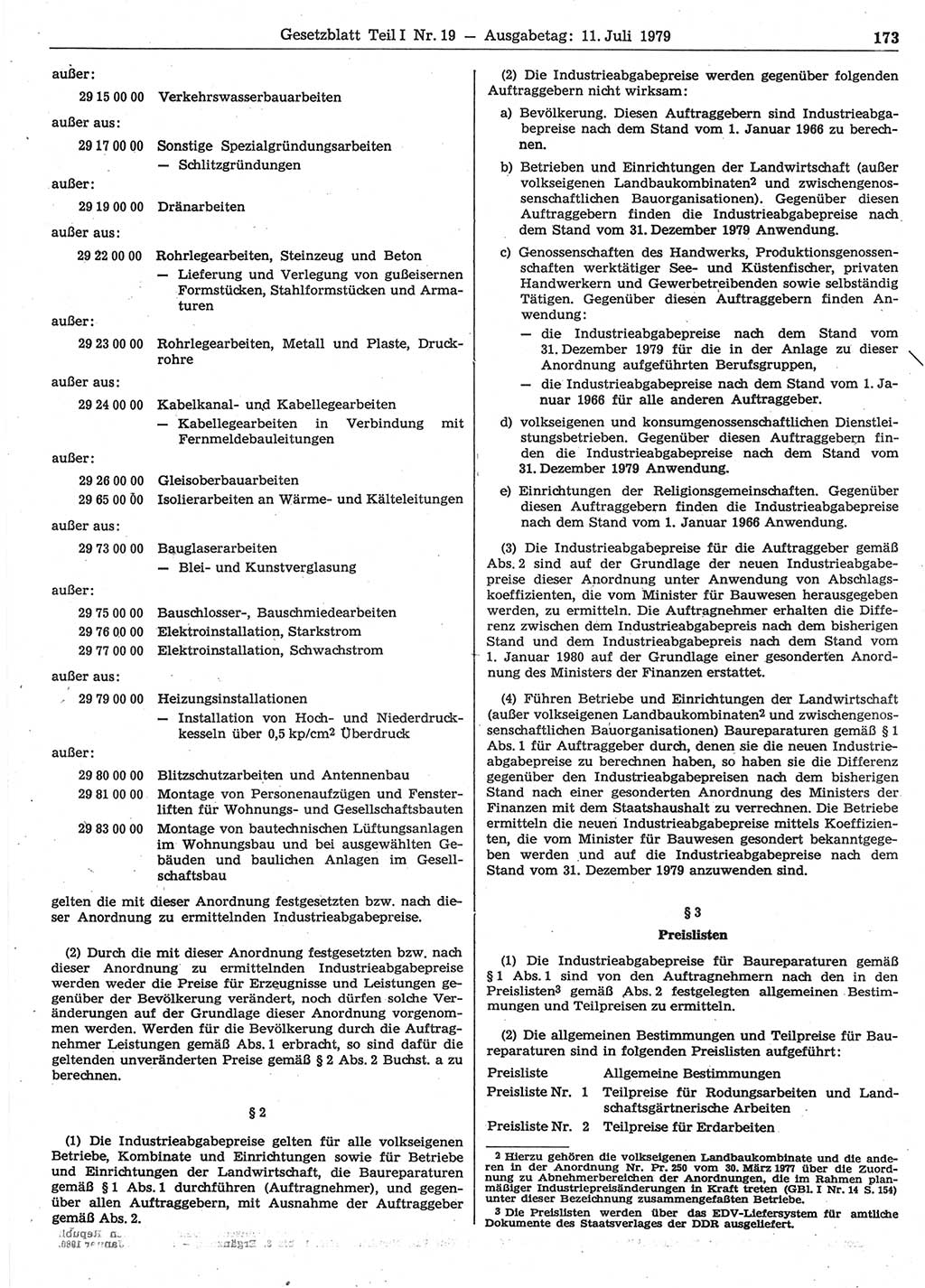 Gesetzblatt (GBl.) der Deutschen Demokratischen Republik (DDR) Teil Ⅰ 1979, Seite 173 (GBl. DDR Ⅰ 1979, S. 173)