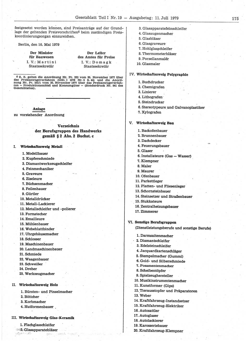 Gesetzblatt (GBl.) der Deutschen Demokratischen Republik (DDR) Teil Ⅰ 1979, Seite 175 (GBl. DDR Ⅰ 1979, S. 175)