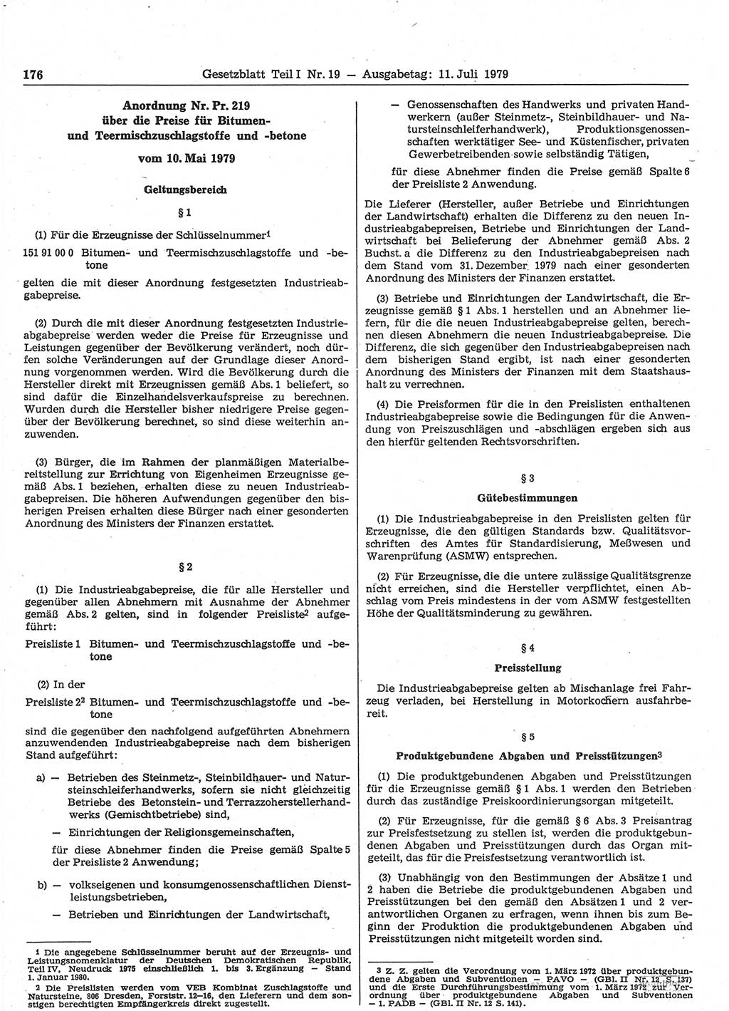 Gesetzblatt (GBl.) der Deutschen Demokratischen Republik (DDR) Teil Ⅰ 1979, Seite 176 (GBl. DDR Ⅰ 1979, S. 176)