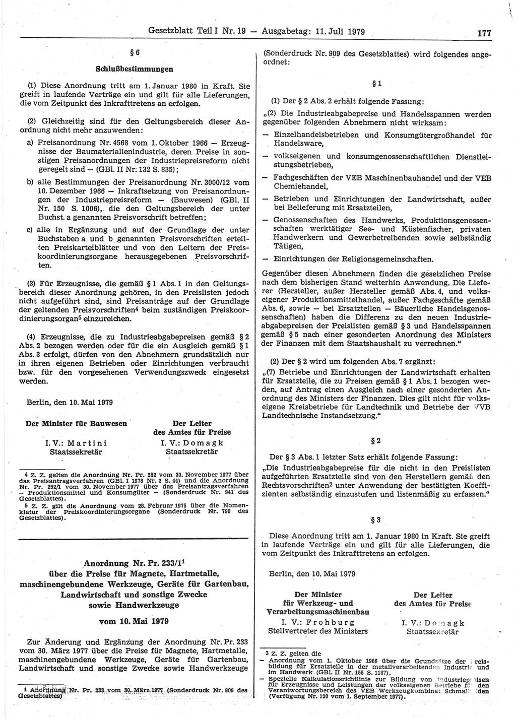 Gesetzblatt (GBl.) der Deutschen Demokratischen Republik (DDR) Teil Ⅰ 1979, Seite 177 (GBl. DDR Ⅰ 1979, S. 177)