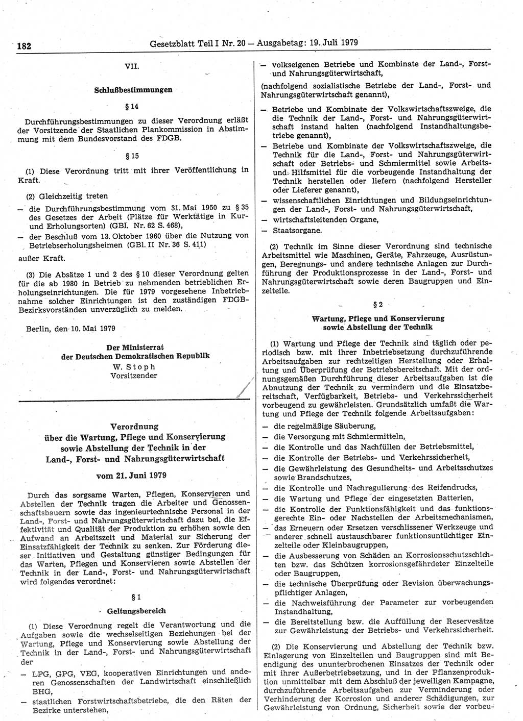 Gesetzblatt (GBl.) der Deutschen Demokratischen Republik (DDR) Teil Ⅰ 1979, Seite 182 (GBl. DDR Ⅰ 1979, S. 182)
