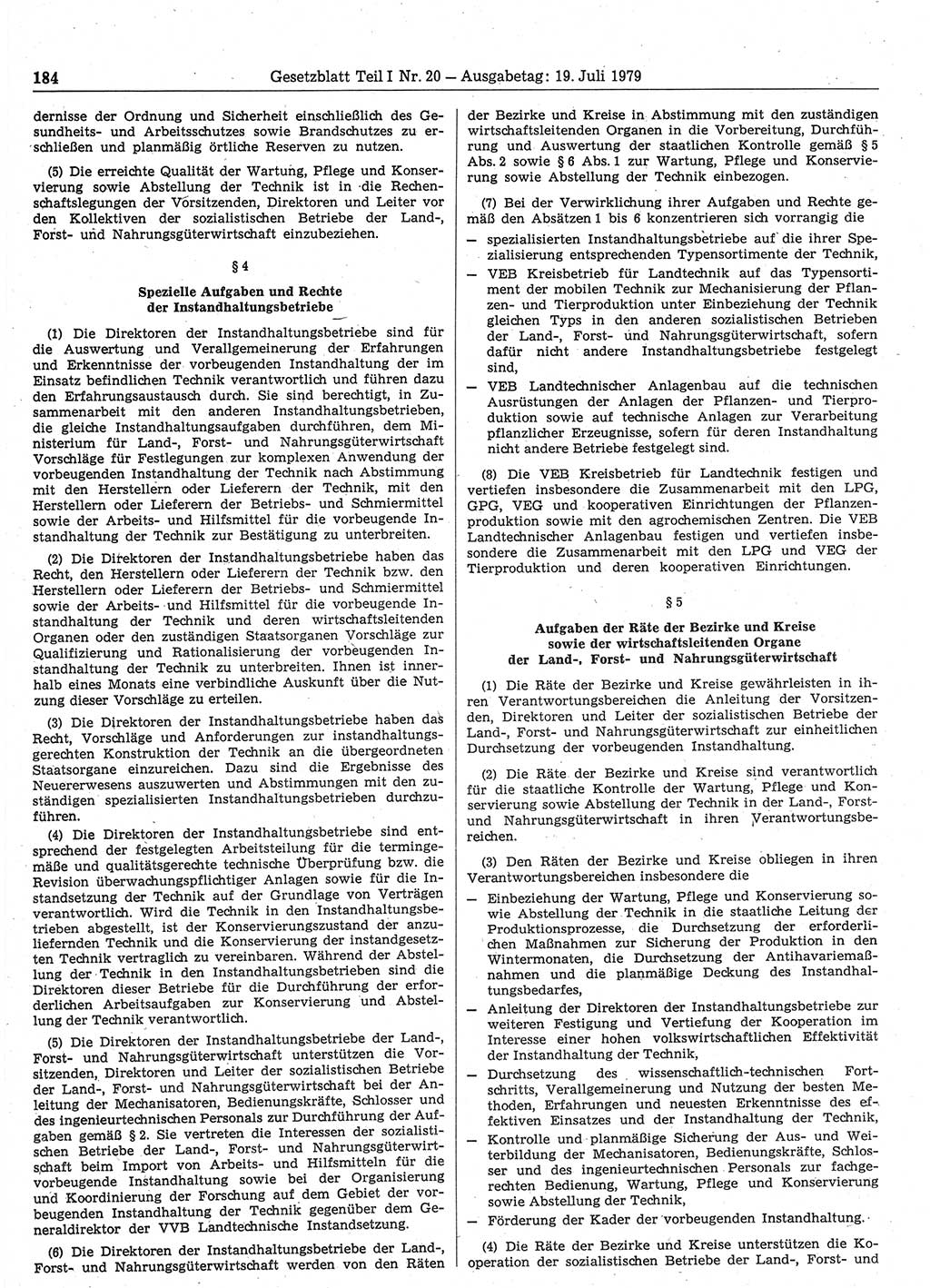 Gesetzblatt (GBl.) der Deutschen Demokratischen Republik (DDR) Teil Ⅰ 1979, Seite 184 (GBl. DDR Ⅰ 1979, S. 184)