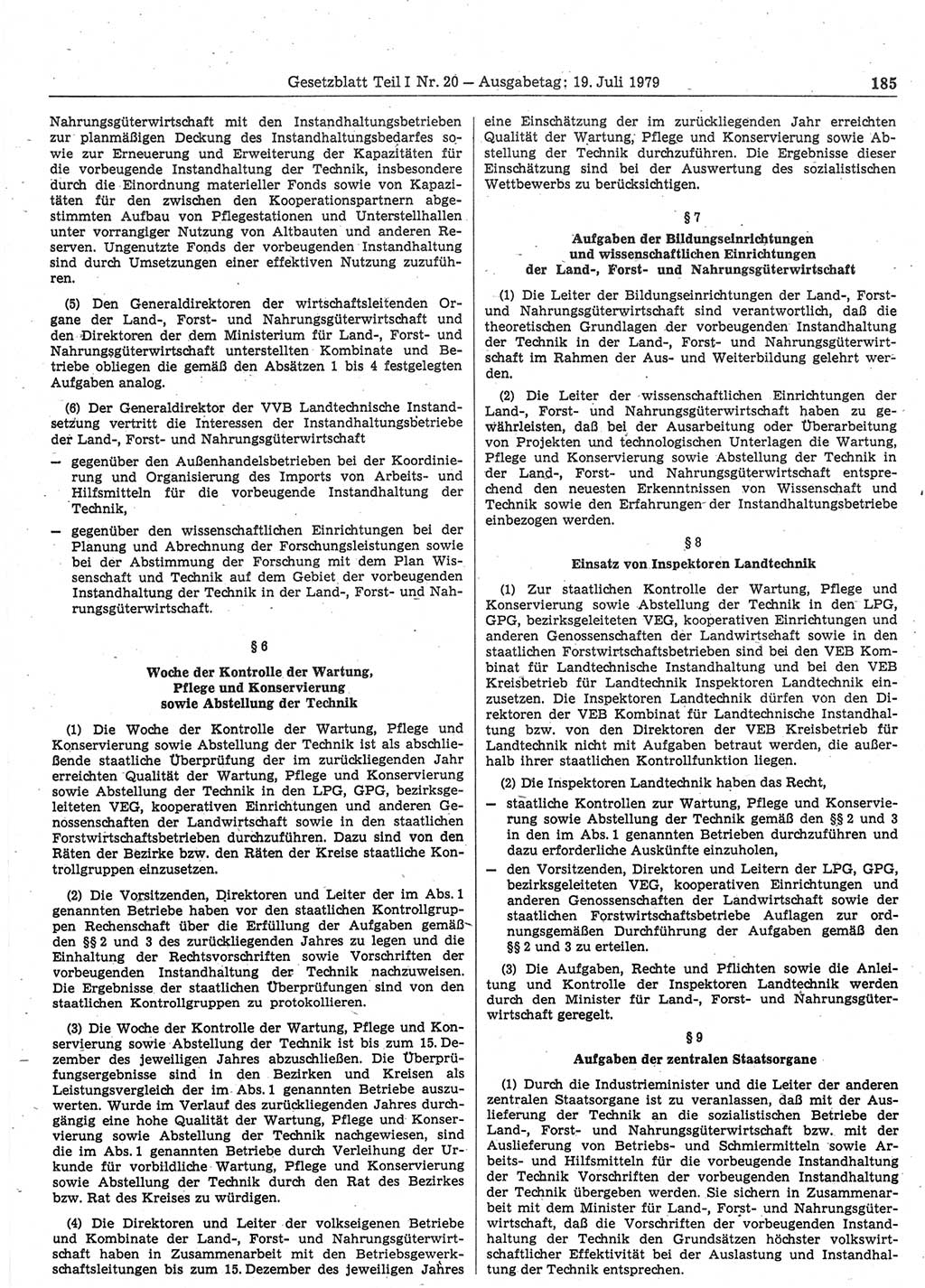 Gesetzblatt (GBl.) der Deutschen Demokratischen Republik (DDR) Teil Ⅰ 1979, Seite 185 (GBl. DDR Ⅰ 1979, S. 185)