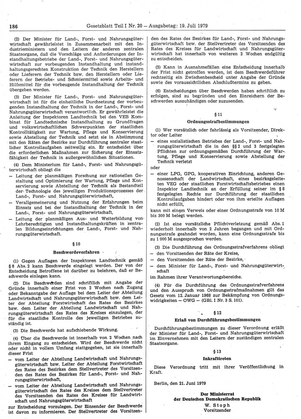 Gesetzblatt (GBl.) der Deutschen Demokratischen Republik (DDR) Teil Ⅰ 1979, Seite 186 (GBl. DDR Ⅰ 1979, S. 186)