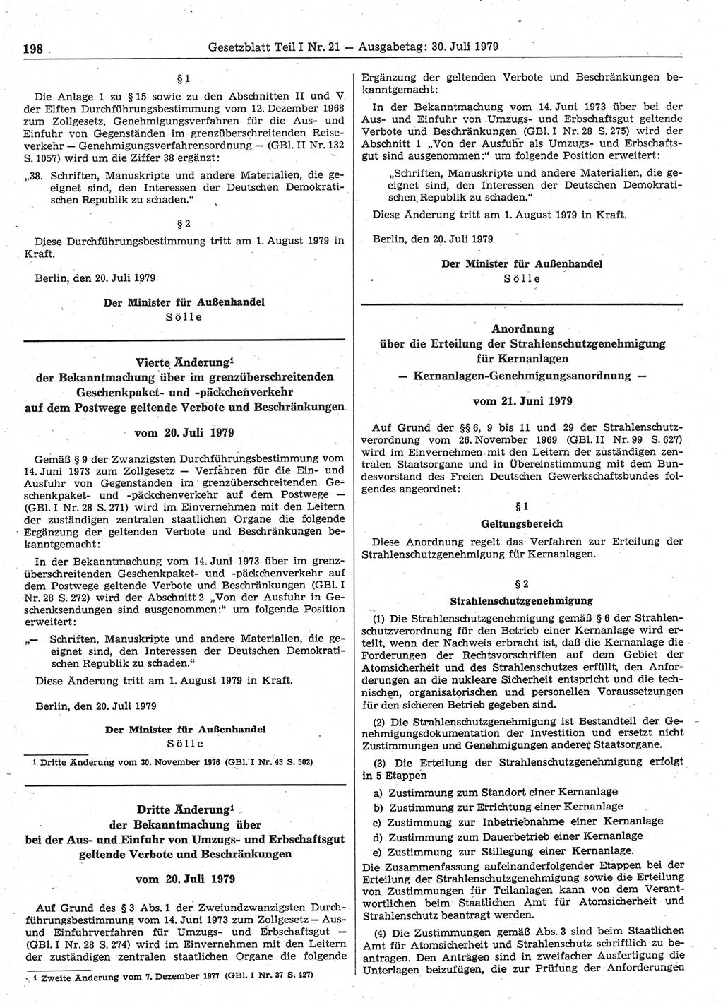 Gesetzblatt (GBl.) der Deutschen Demokratischen Republik (DDR) Teil Ⅰ 1979, Seite 198 (GBl. DDR Ⅰ 1979, S. 198)