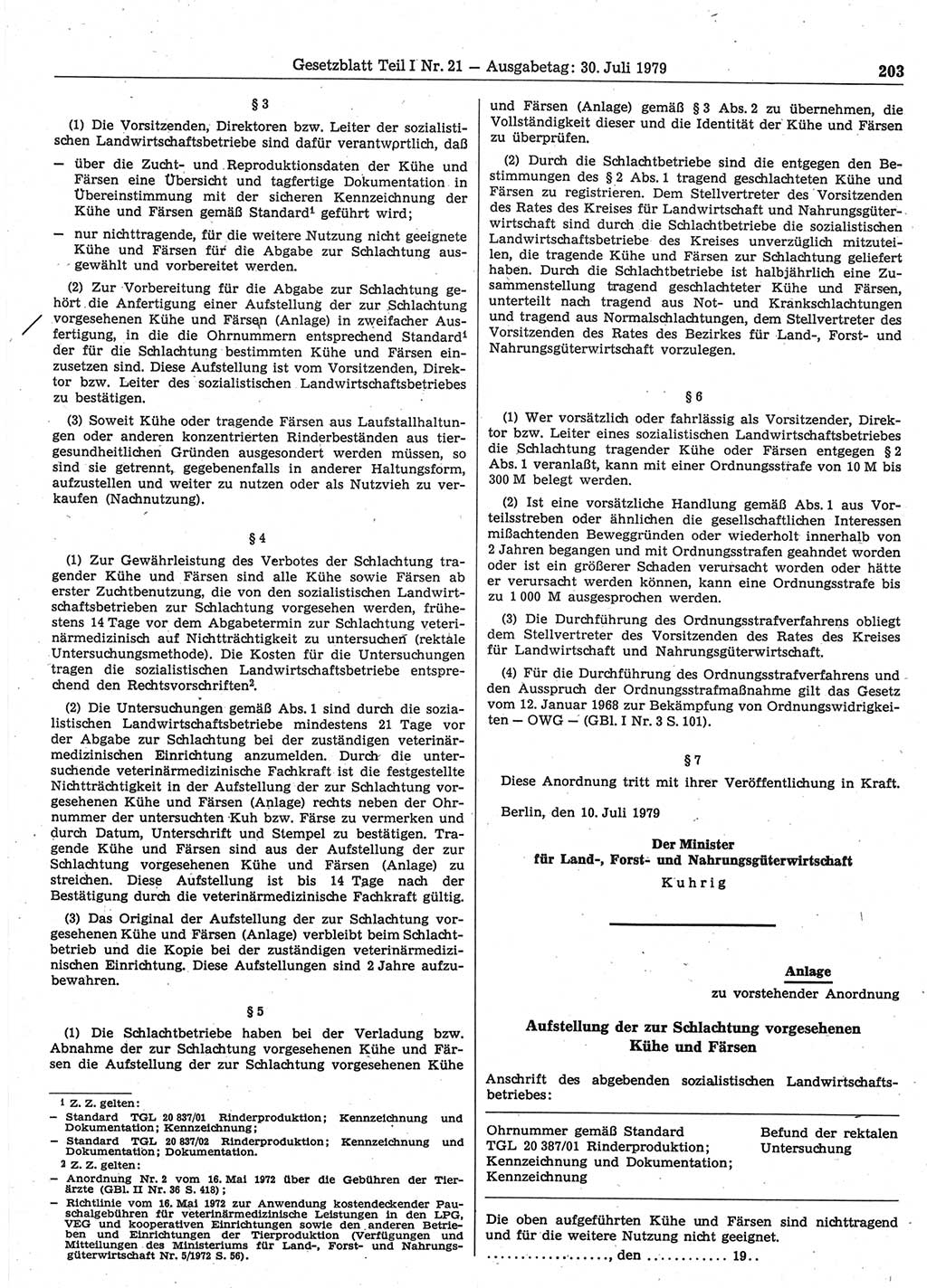 Gesetzblatt (GBl.) der Deutschen Demokratischen Republik (DDR) Teil Ⅰ 1979, Seite 203 (GBl. DDR Ⅰ 1979, S. 203)