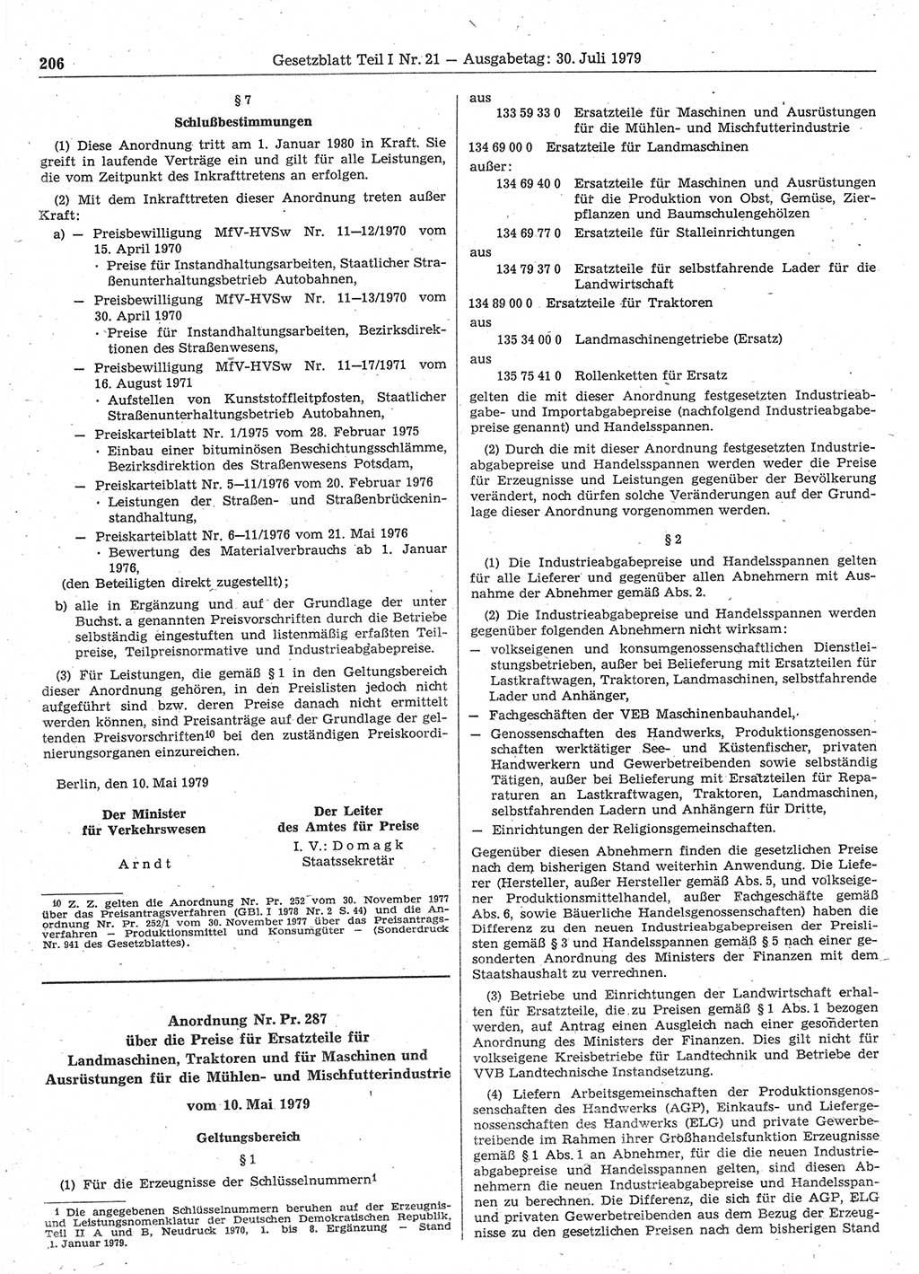 Gesetzblatt (GBl.) der Deutschen Demokratischen Republik (DDR) Teil Ⅰ 1979, Seite 206 (GBl. DDR Ⅰ 1979, S. 206)