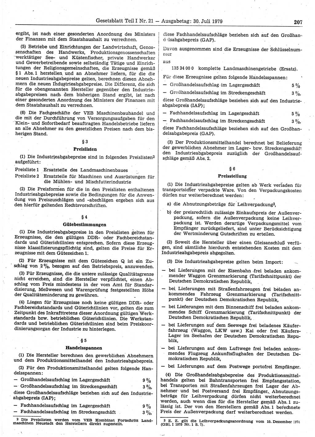 Gesetzblatt (GBl.) der Deutschen Demokratischen Republik (DDR) Teil Ⅰ 1979, Seite 207 (GBl. DDR Ⅰ 1979, S. 207)