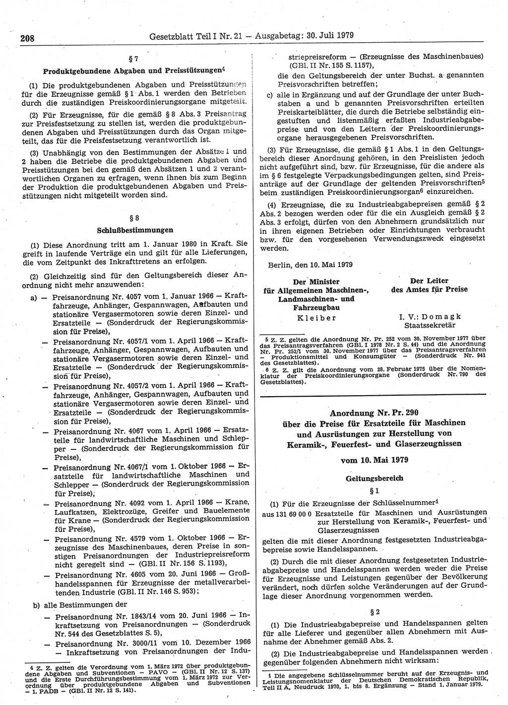 Gesetzblatt (GBl.) der Deutschen Demokratischen Republik (DDR) Teil Ⅰ 1979, Seite 208 (GBl. DDR Ⅰ 1979, S. 208)