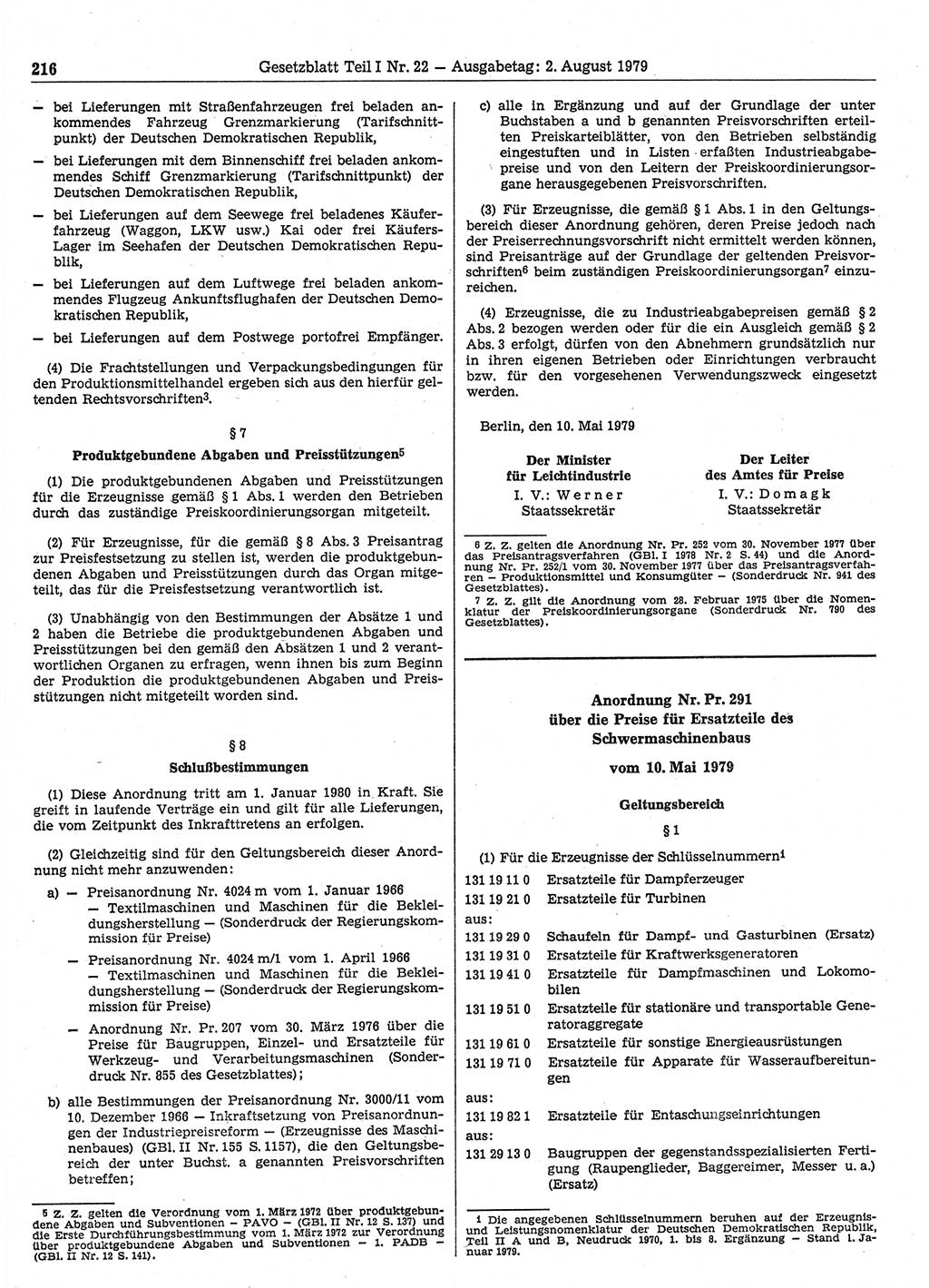 Gesetzblatt (GBl.) der Deutschen Demokratischen Republik (DDR) Teil Ⅰ 1979, Seite 216 (GBl. DDR Ⅰ 1979, S. 216)