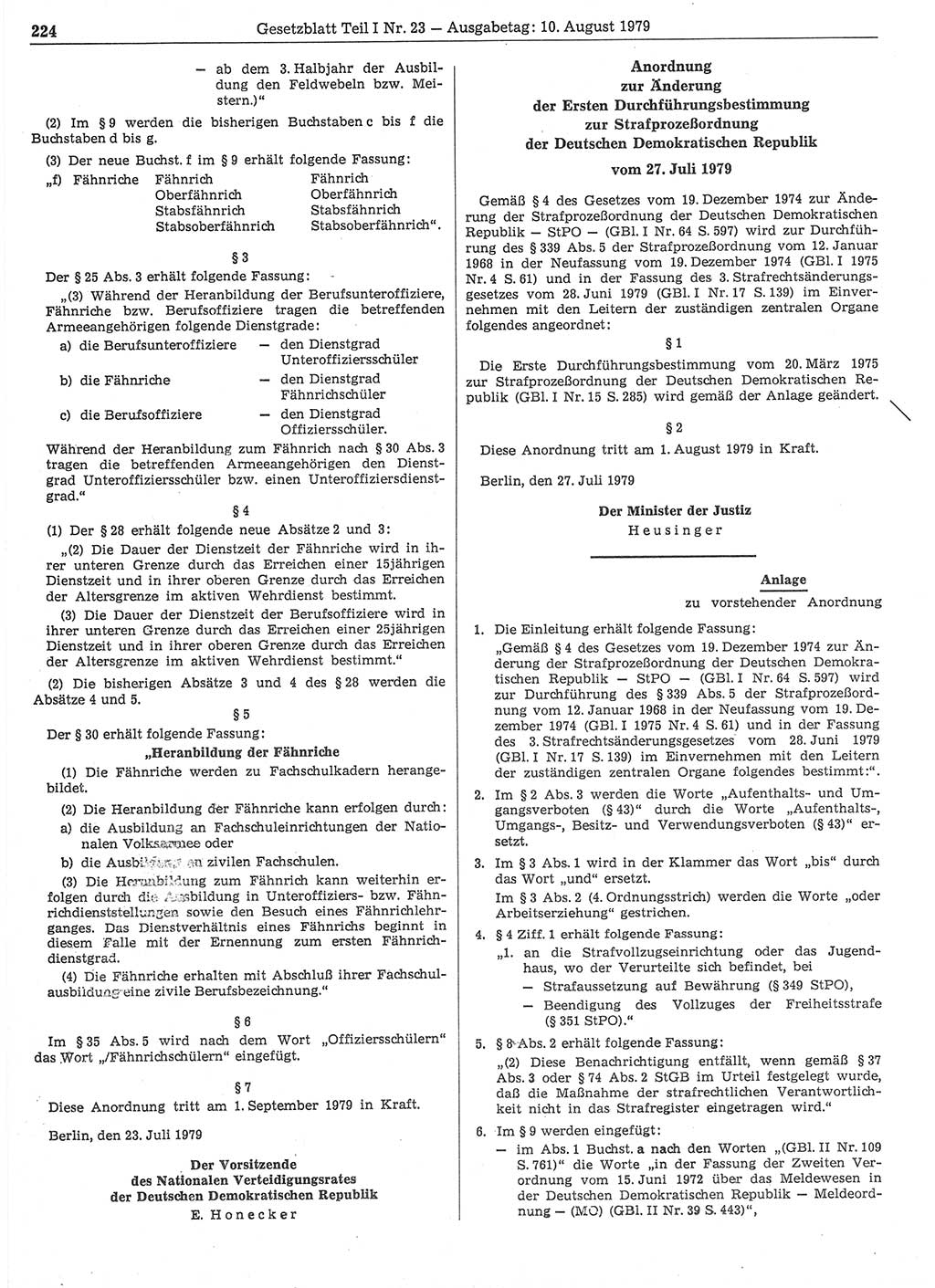 Gesetzblatt (GBl.) der Deutschen Demokratischen Republik (DDR) Teil Ⅰ 1979, Seite 224 (GBl. DDR Ⅰ 1979, S. 224)