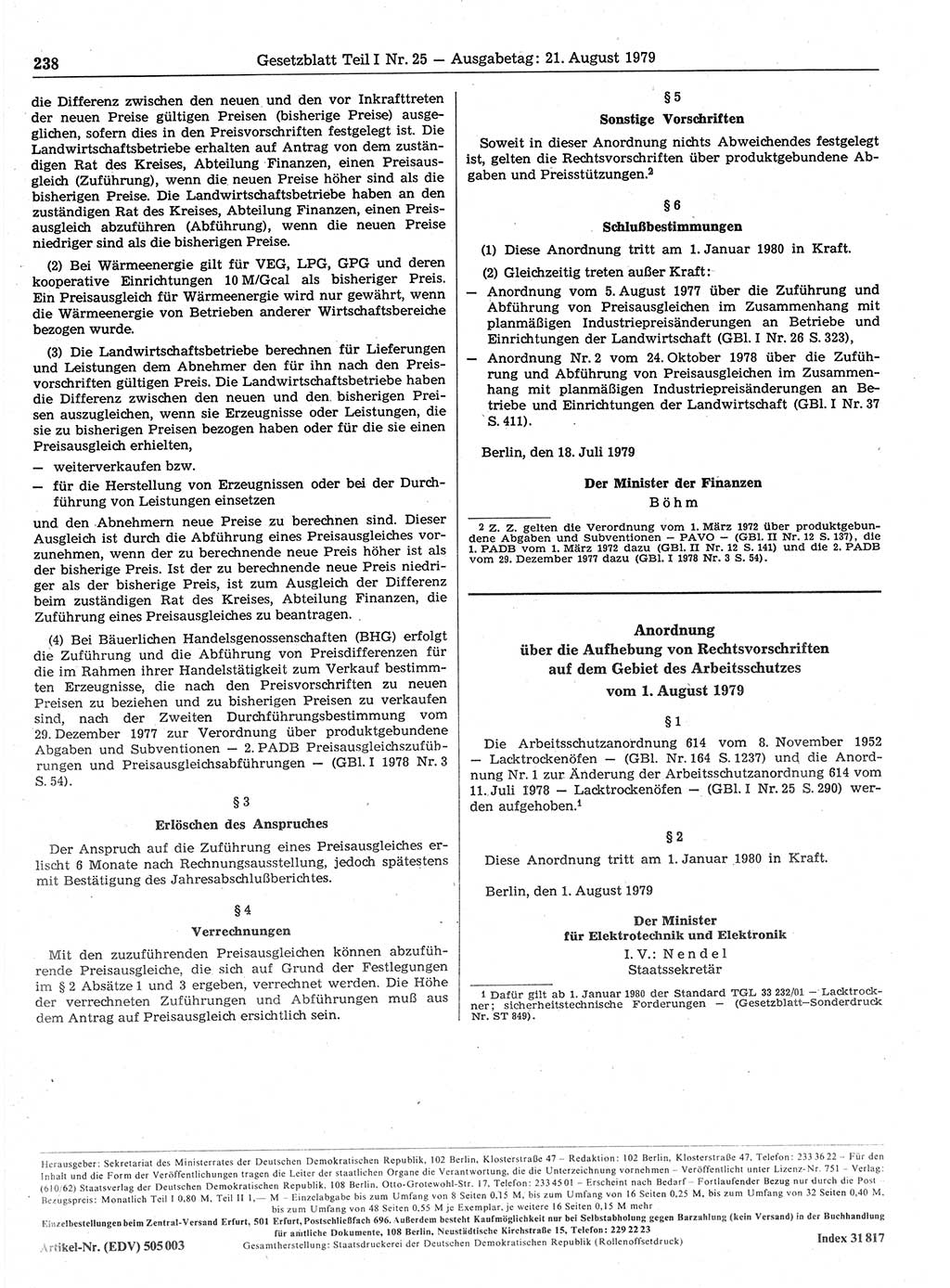 Gesetzblatt (GBl.) der Deutschen Demokratischen Republik (DDR) Teil Ⅰ 1979, Seite 238 (GBl. DDR Ⅰ 1979, S. 238)
