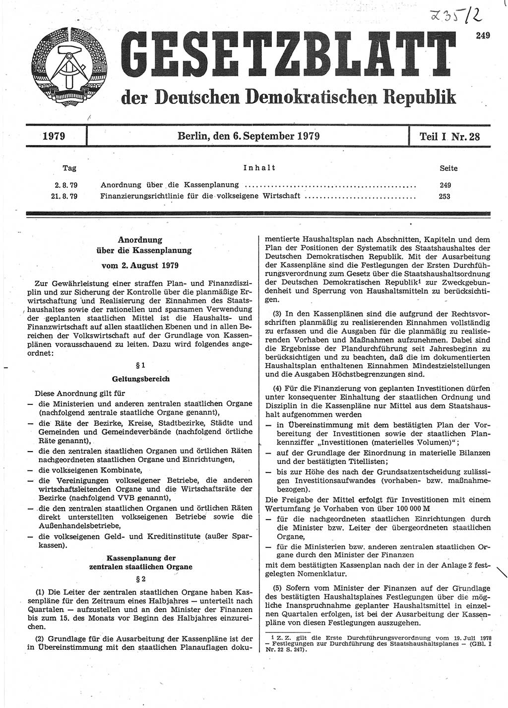 Gesetzblatt (GBl.) der Deutschen Demokratischen Republik (DDR) Teil Ⅰ 1979, Seite 249 (GBl. DDR Ⅰ 1979, S. 249)