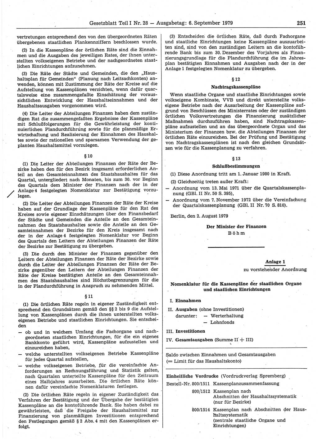 Gesetzblatt (GBl.) der Deutschen Demokratischen Republik (DDR) Teil Ⅰ 1979, Seite 251 (GBl. DDR Ⅰ 1979, S. 251)