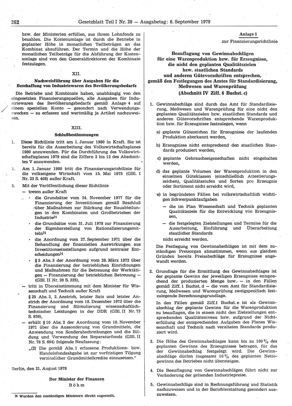 Gesetzblatt (GBl.) der Deutschen Demokratischen Republik (DDR) Teil Ⅰ 1979, Seite 262 (GBl. DDR Ⅰ 1979, S. 262)