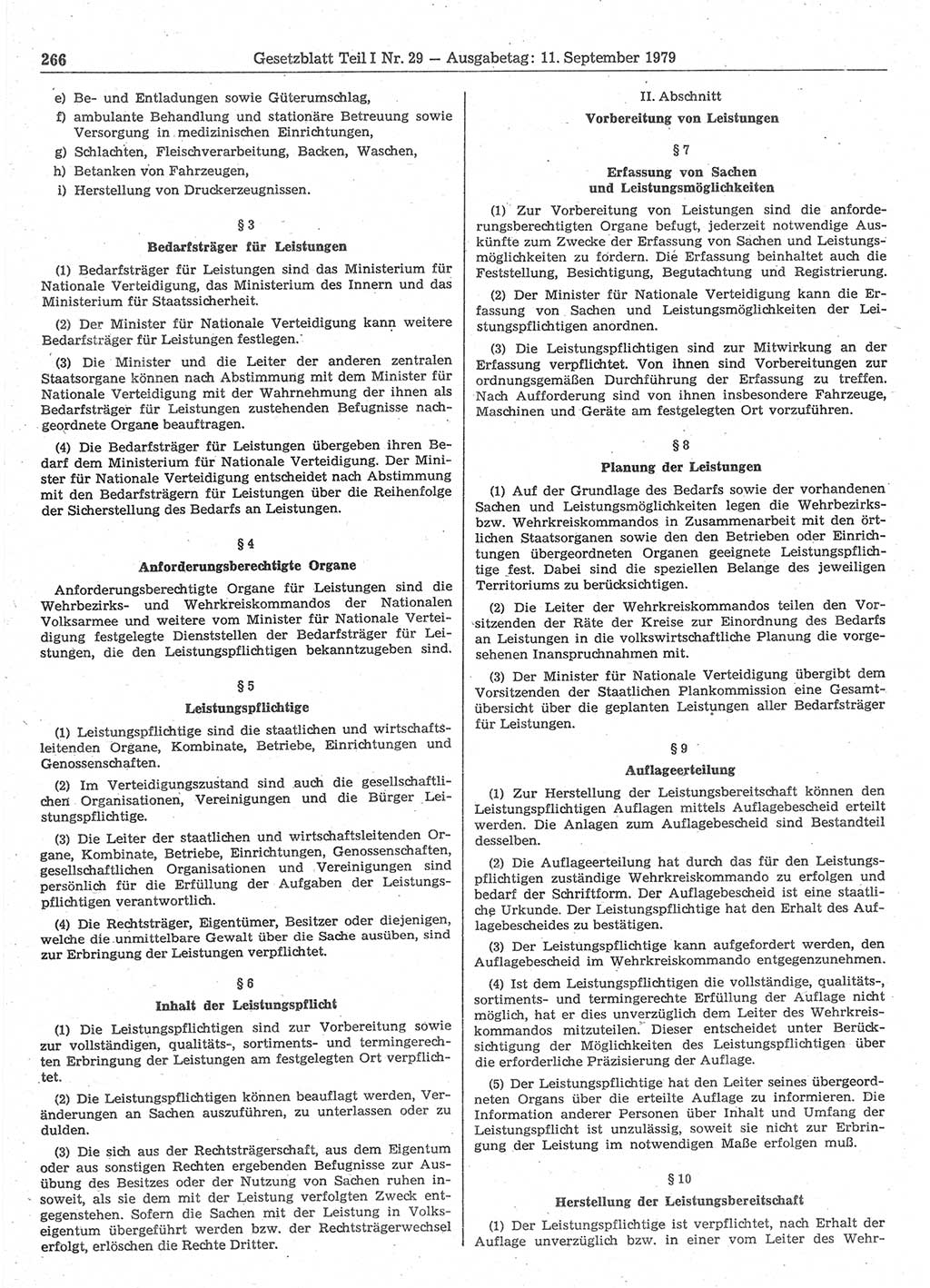 Gesetzblatt (GBl.) der Deutschen Demokratischen Republik (DDR) Teil Ⅰ 1979, Seite 266 (GBl. DDR Ⅰ 1979, S. 266)