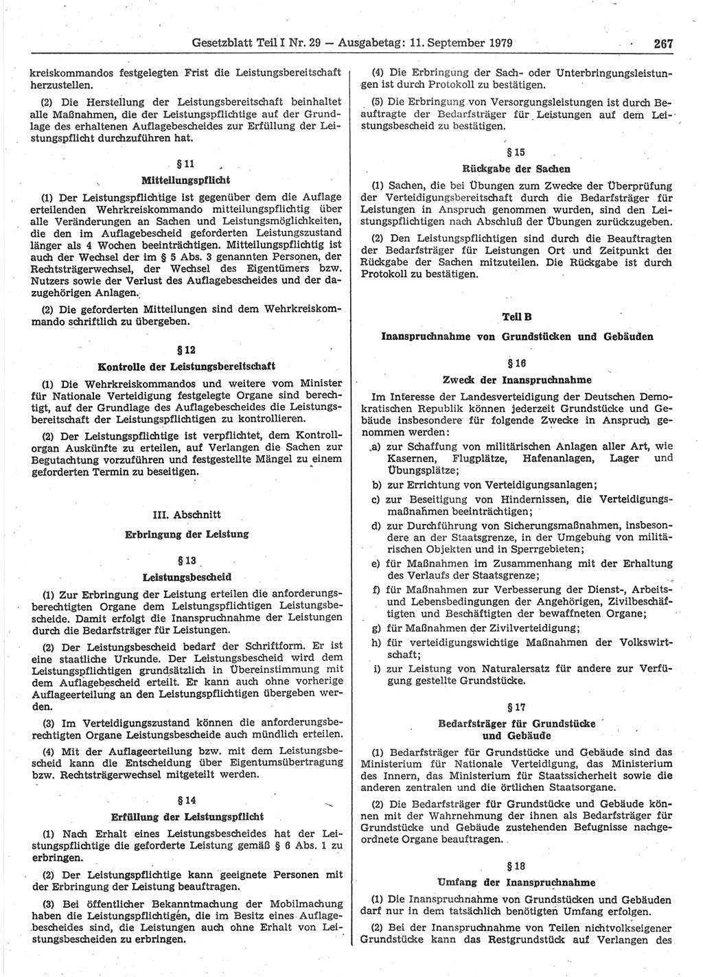 Gesetzblatt (GBl.) der Deutschen Demokratischen Republik (DDR) Teil Ⅰ 1979, Seite 267 (GBl. DDR Ⅰ 1979, S. 267)