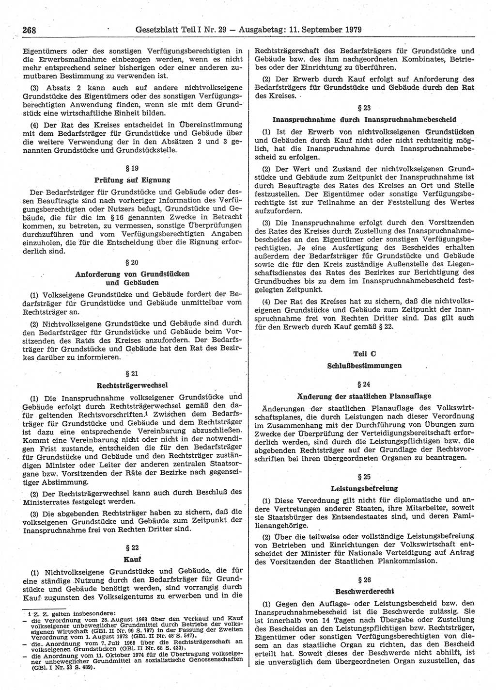 Gesetzblatt (GBl.) der Deutschen Demokratischen Republik (DDR) Teil Ⅰ 1979, Seite 268 (GBl. DDR Ⅰ 1979, S. 268)