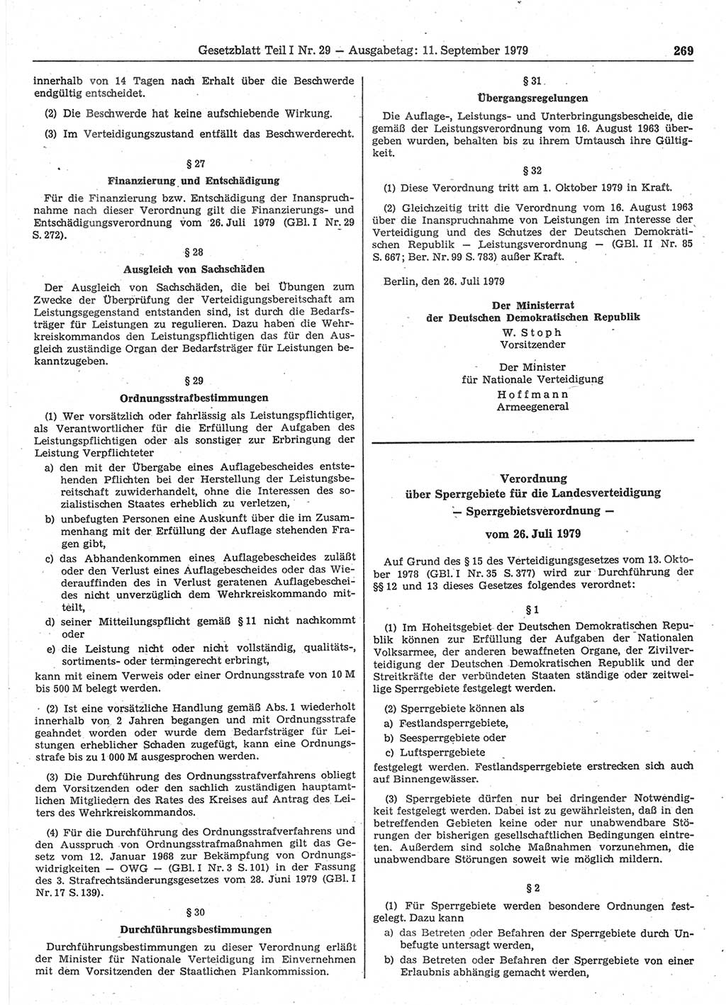 Gesetzblatt (GBl.) der Deutschen Demokratischen Republik (DDR) Teil Ⅰ 1979, Seite 269 (GBl. DDR Ⅰ 1979, S. 269)