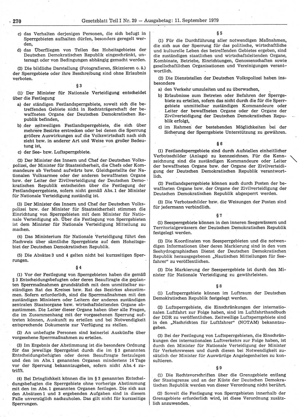 Gesetzblatt (GBl.) der Deutschen Demokratischen Republik (DDR) Teil Ⅰ 1979, Seite 270 (GBl. DDR Ⅰ 1979, S. 270)
