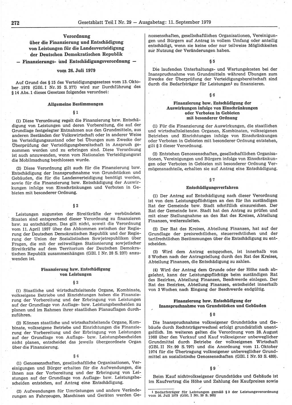 Gesetzblatt (GBl.) der Deutschen Demokratischen Republik (DDR) Teil Ⅰ 1979, Seite 272 (GBl. DDR Ⅰ 1979, S. 272)