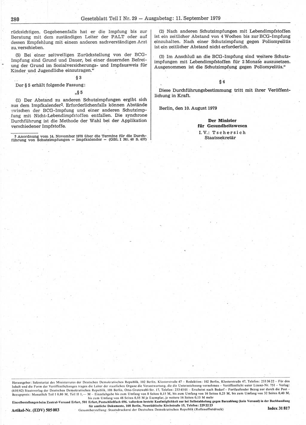 Gesetzblatt (GBl.) der Deutschen Demokratischen Republik (DDR) Teil Ⅰ 1979, Seite 280 (GBl. DDR Ⅰ 1979, S. 280)