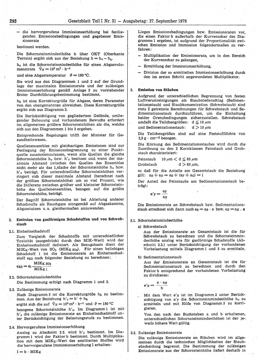 Gesetzblatt (GBl.) der Deutschen Demokratischen Republik (DDR) Teil Ⅰ 1979, Seite 292 (GBl. DDR Ⅰ 1979, S. 292)