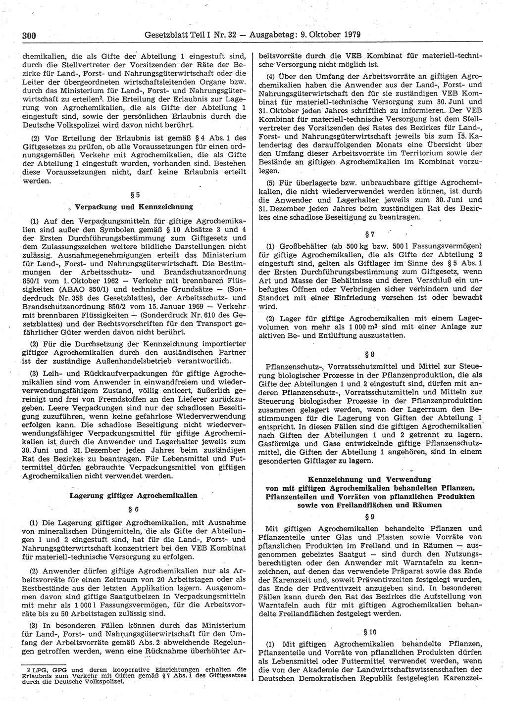 Gesetzblatt (GBl.) der Deutschen Demokratischen Republik (DDR) Teil Ⅰ 1979, Seite 300 (GBl. DDR Ⅰ 1979, S. 300)