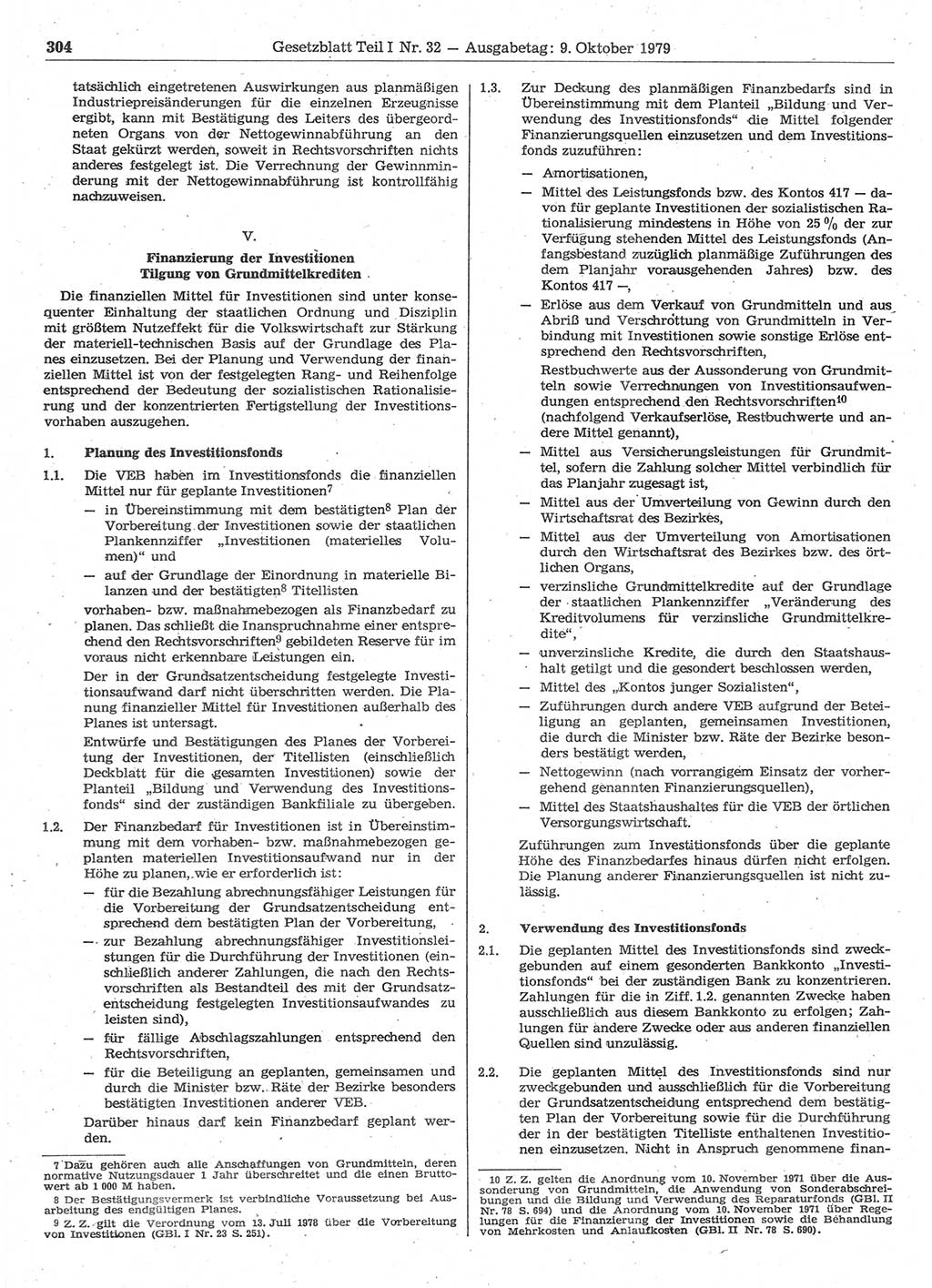 Gesetzblatt (GBl.) der Deutschen Demokratischen Republik (DDR) Teil Ⅰ 1979, Seite 304 (GBl. DDR Ⅰ 1979, S. 304)