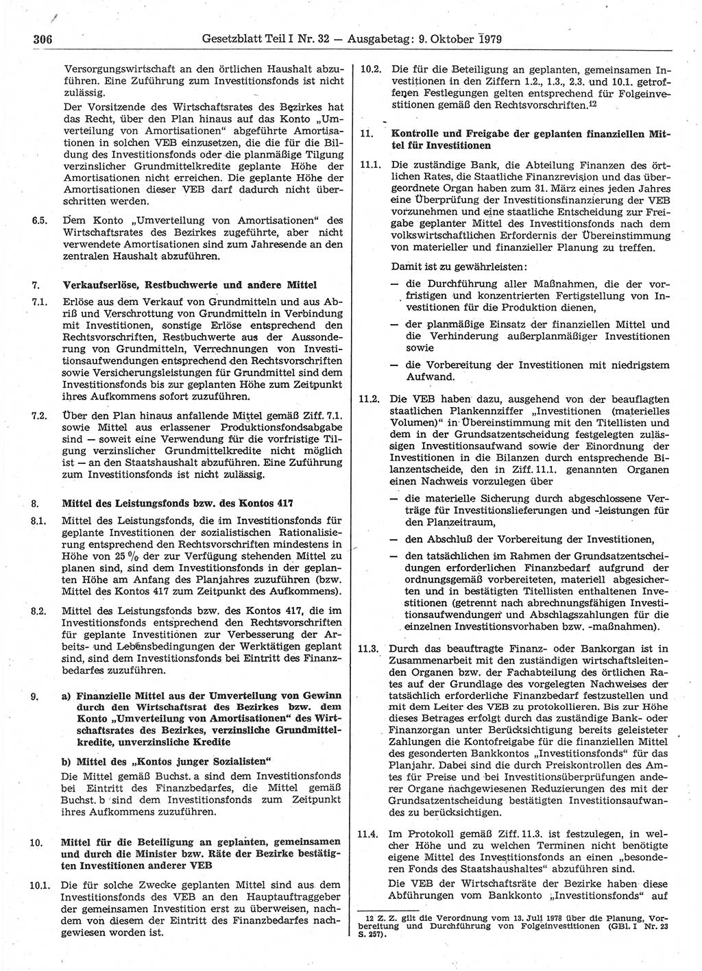 Gesetzblatt (GBl.) der Deutschen Demokratischen Republik (DDR) Teil Ⅰ 1979, Seite 306 (GBl. DDR Ⅰ 1979, S. 306)