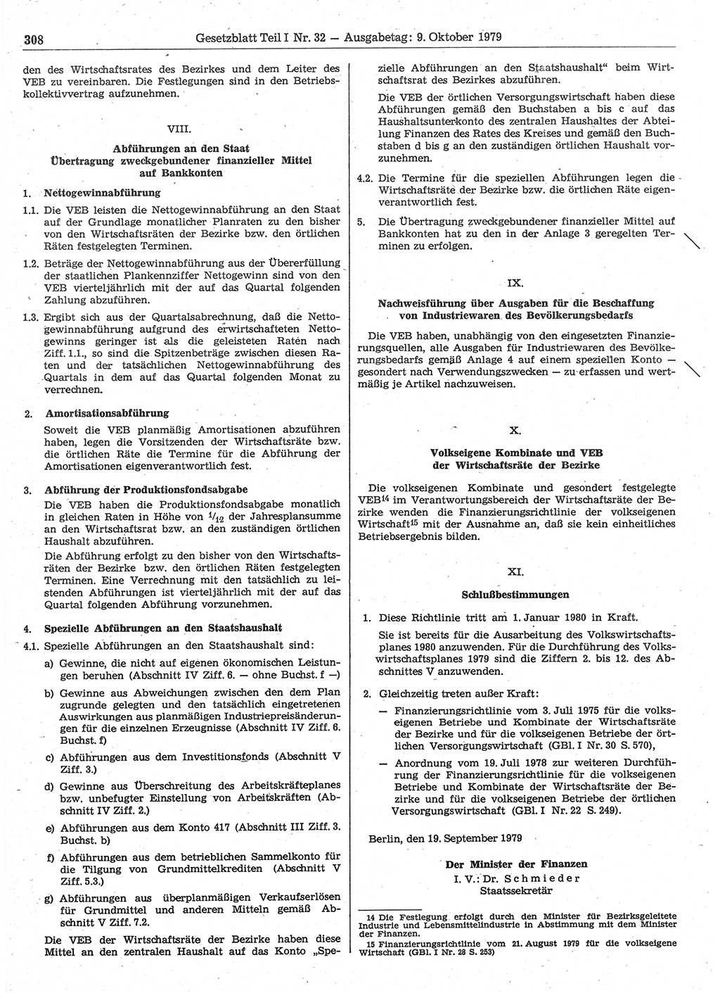 Gesetzblatt (GBl.) der Deutschen Demokratischen Republik (DDR) Teil Ⅰ 1979, Seite 308 (GBl. DDR Ⅰ 1979, S. 308)