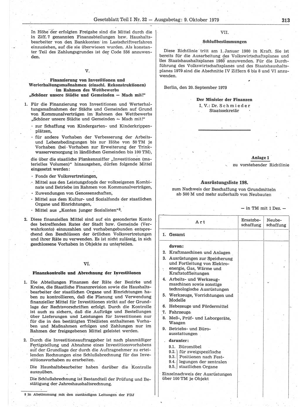 Gesetzblatt (GBl.) der Deutschen Demokratischen Republik (DDR) Teil Ⅰ 1979, Seite 313 (GBl. DDR Ⅰ 1979, S. 313)