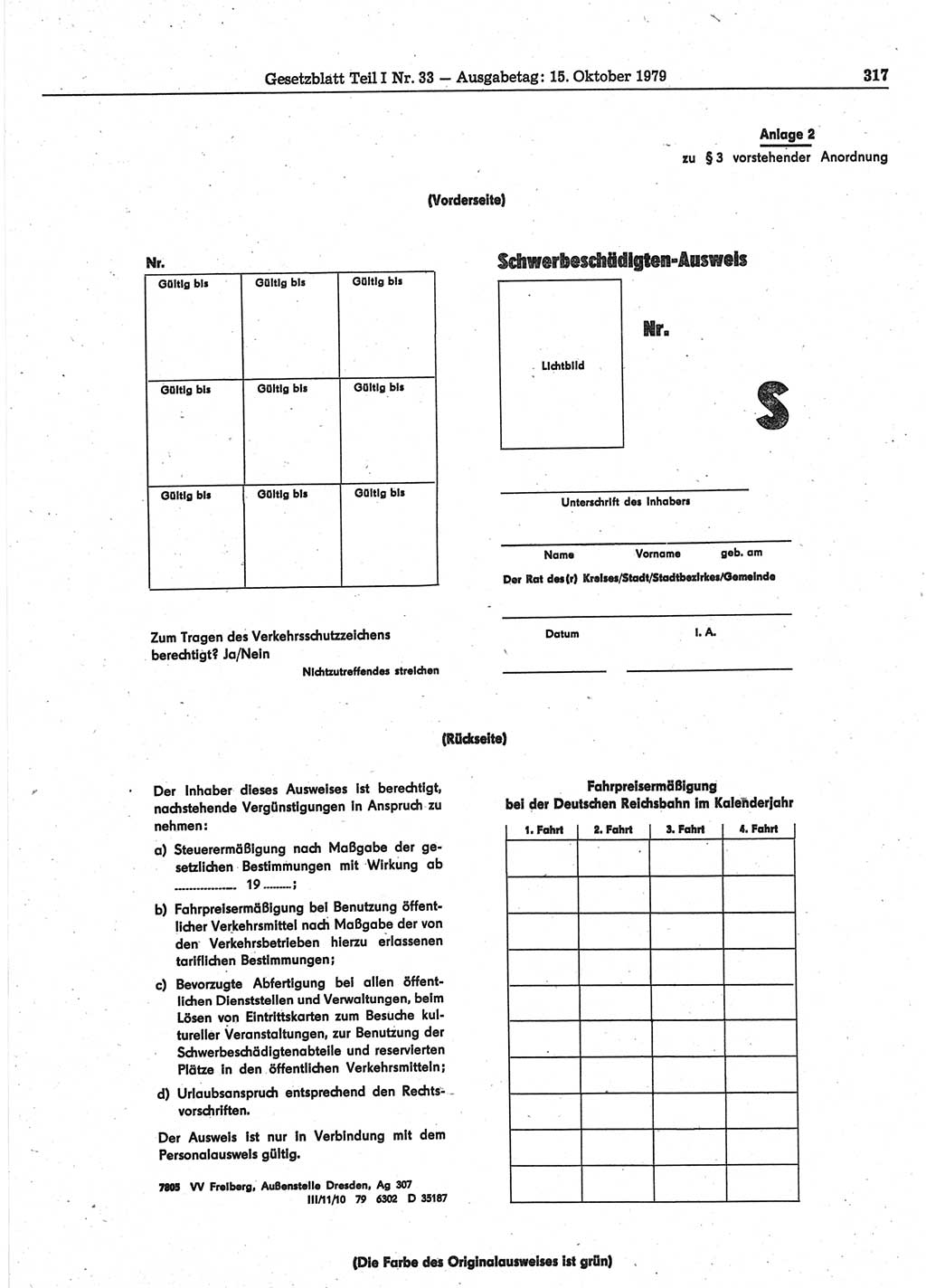 Gesetzblatt (GBl.) der Deutschen Demokratischen Republik (DDR) Teil Ⅰ 1979, Seite 317 (GBl. DDR Ⅰ 1979, S. 317)