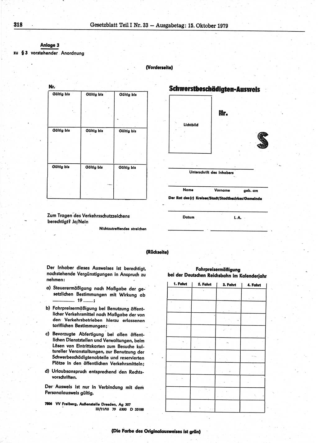 Gesetzblatt (GBl.) der Deutschen Demokratischen Republik (DDR) Teil Ⅰ 1979, Seite 318 (GBl. DDR Ⅰ 1979, S. 318)