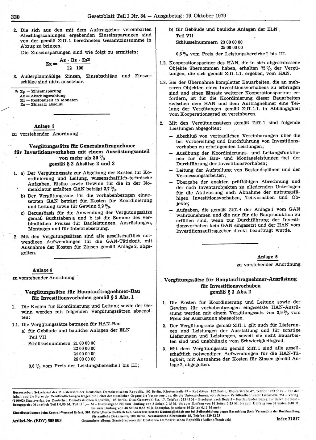 Gesetzblatt (GBl.) der Deutschen Demokratischen Republik (DDR) Teil Ⅰ 1979, Seite 330 (GBl. DDR Ⅰ 1979, S. 330)