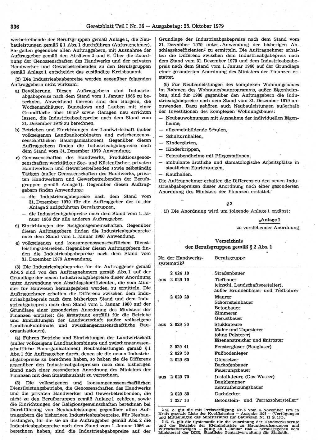 Gesetzblatt (GBl.) der Deutschen Demokratischen Republik (DDR) Teil Ⅰ 1979, Seite 336 (GBl. DDR Ⅰ 1979, S. 336)