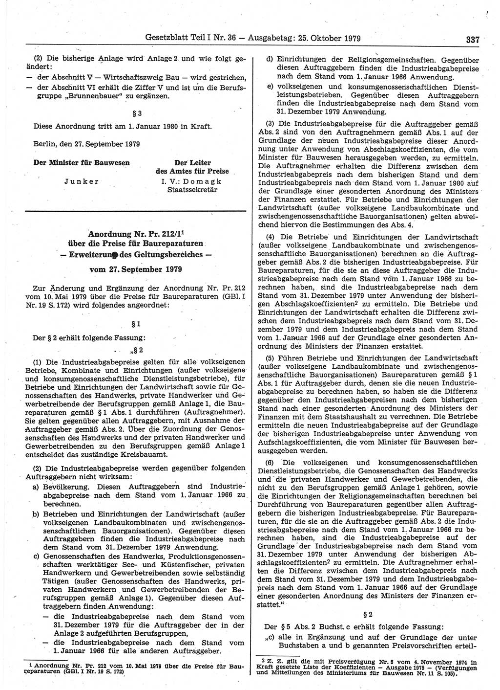 Gesetzblatt (GBl.) der Deutschen Demokratischen Republik (DDR) Teil Ⅰ 1979, Seite 337 (GBl. DDR Ⅰ 1979, S. 337)