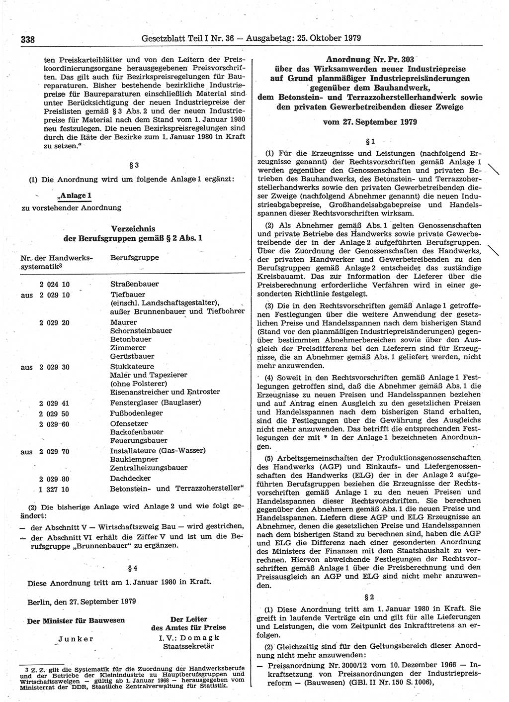 Gesetzblatt (GBl.) der Deutschen Demokratischen Republik (DDR) Teil Ⅰ 1979, Seite 338 (GBl. DDR Ⅰ 1979, S. 338)