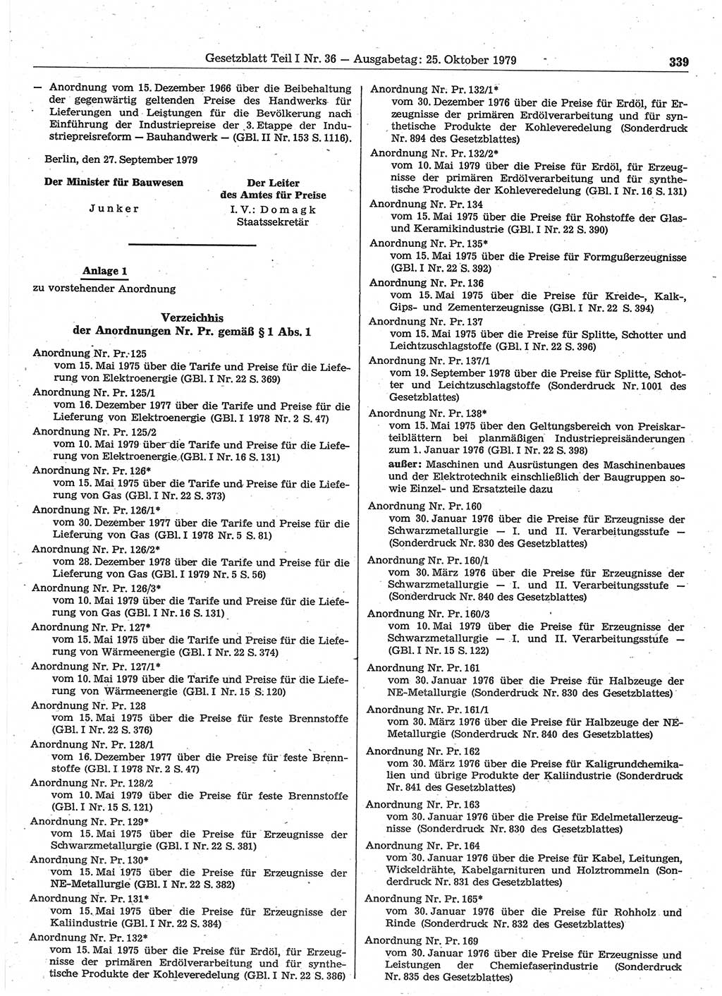 Gesetzblatt (GBl.) der Deutschen Demokratischen Republik (DDR) Teil Ⅰ 1979, Seite 339 (GBl. DDR Ⅰ 1979, S. 339)