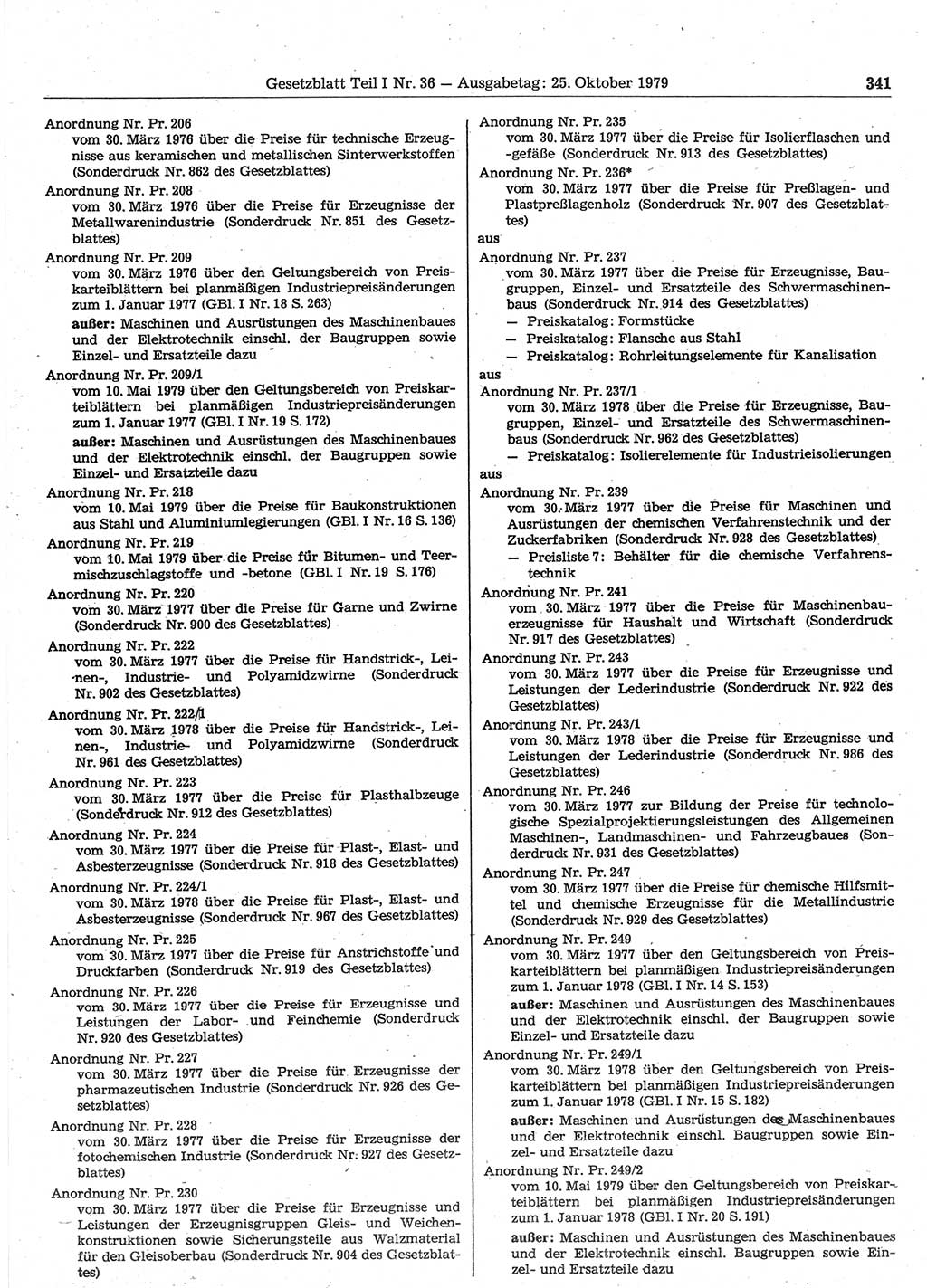 Gesetzblatt (GBl.) der Deutschen Demokratischen Republik (DDR) Teil Ⅰ 1979, Seite 341 (GBl. DDR Ⅰ 1979, S. 341)